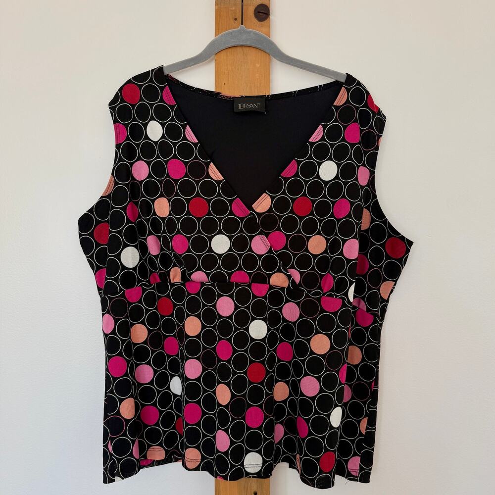 Lane Bryant Plus Size Y2K 60s Mod Polka Dot Stretch Sleeveless V Neck Top
